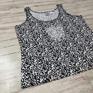 DG2 Diane Gilman Black 100% Cotton Tank Top Shirt Bling Plus Size 1XL C101985